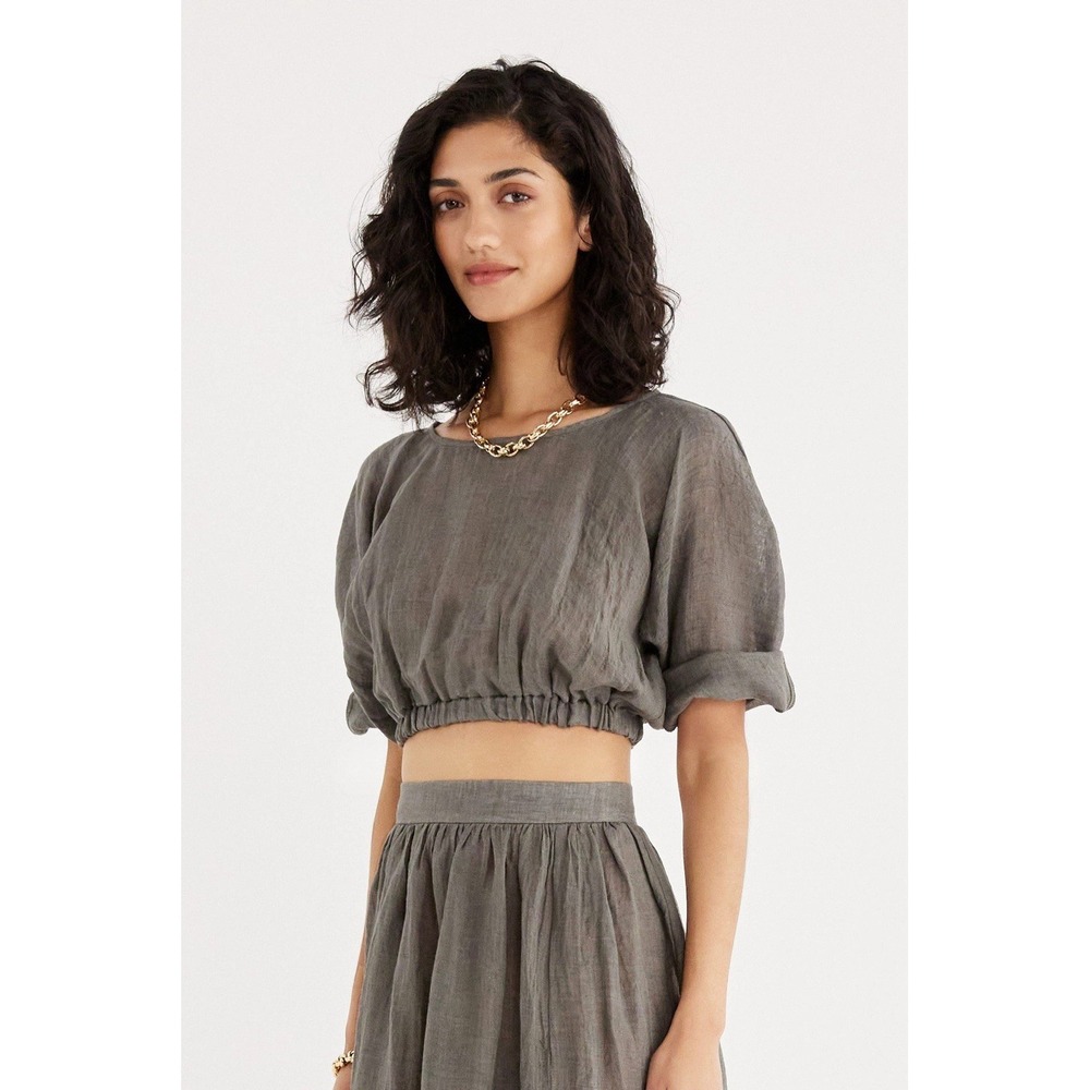 Rumer the Label Zoe Crop Linen Top Size Medium Natural Beige